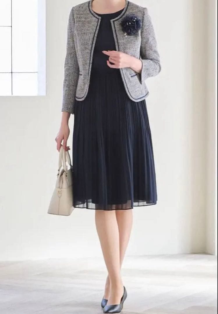 新品　エニィスィス　ノーカラージャケット ミニライトボーダー　ネイビー　3