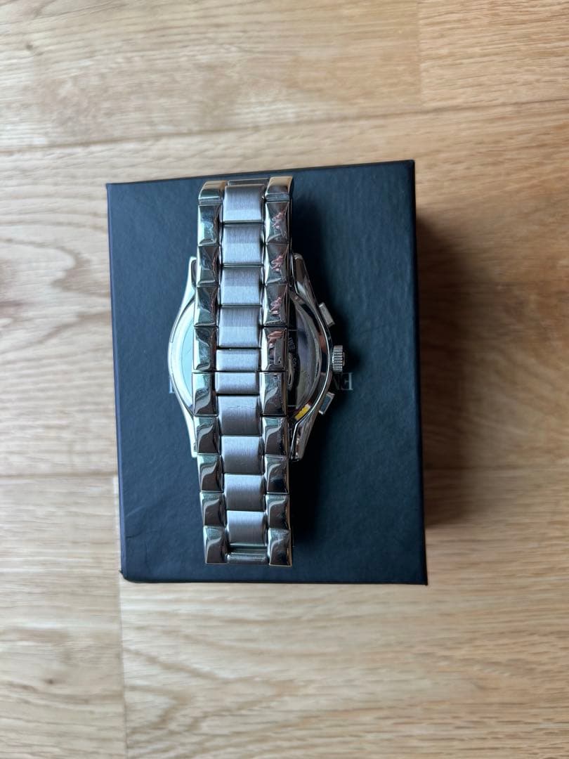 EMPORIO ARMANI 腕時計 クロノグラフシルバーブラック　【電池新品】