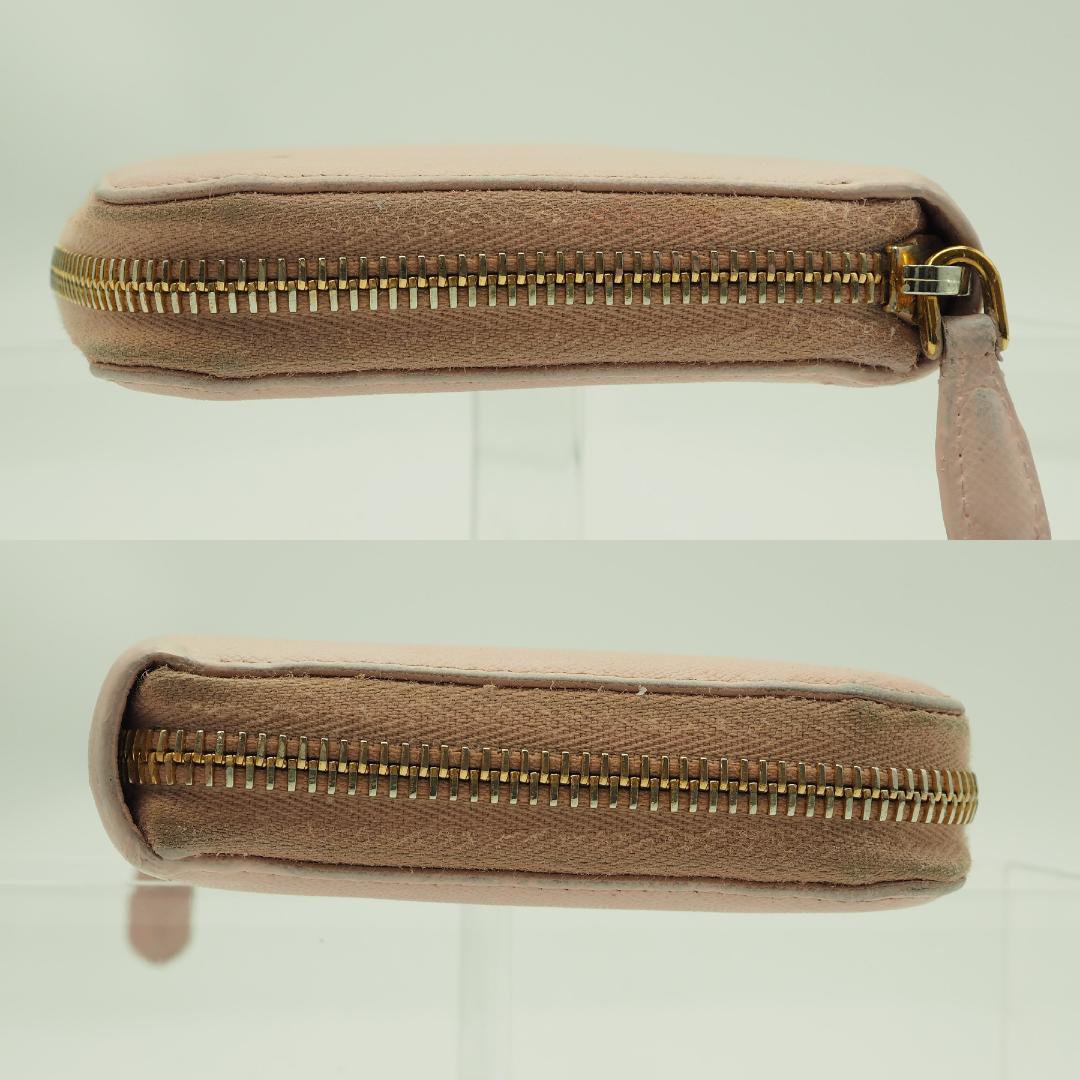 PRADA プラダ サフィアーノ ラウンドファスナー ピンク系 ゴールドロゴ