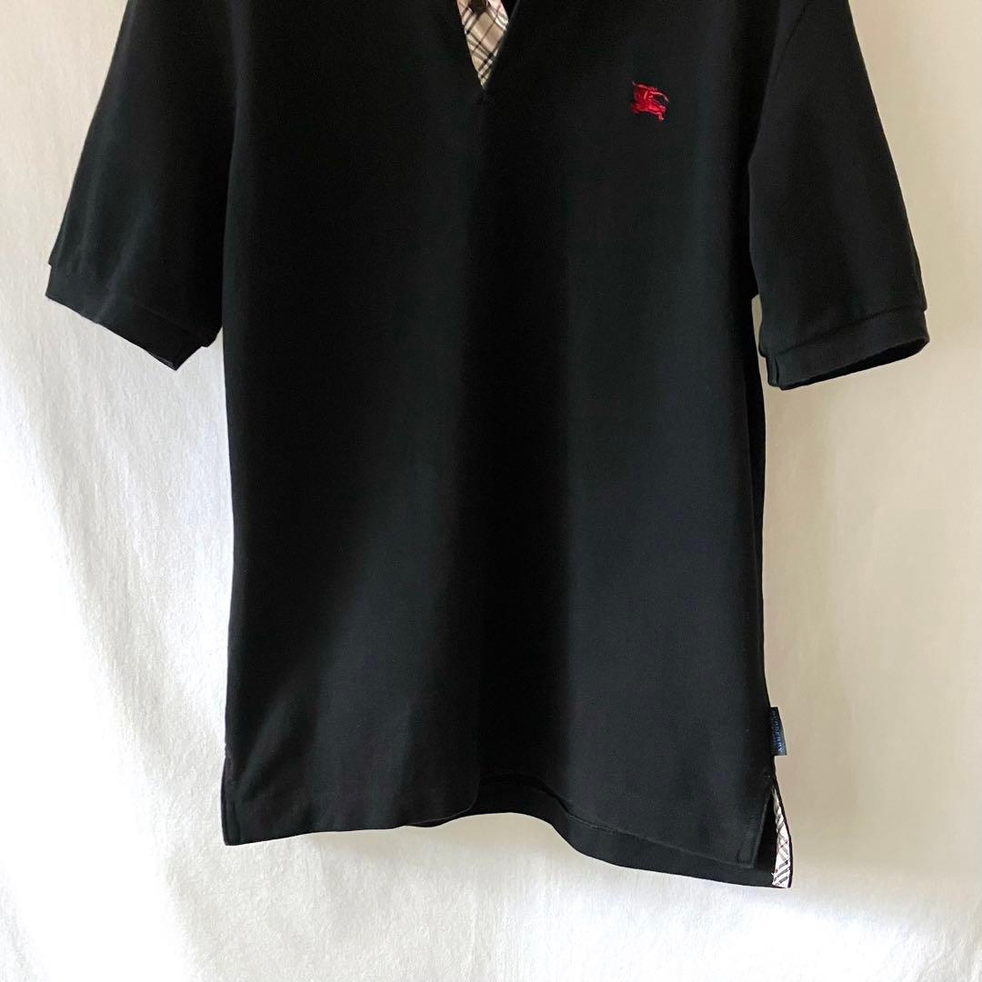 美品 バーバリー ポロシャツ S チェック 黒 無地 三陽商会 日本製