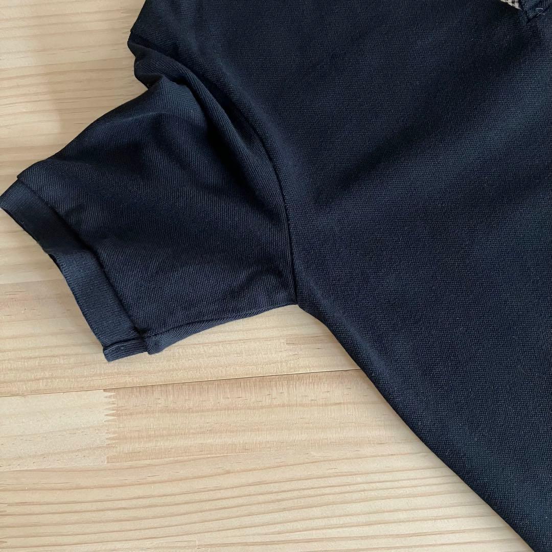 美品 バーバリー ポロシャツ S チェック 黒 無地 三陽商会 日本製