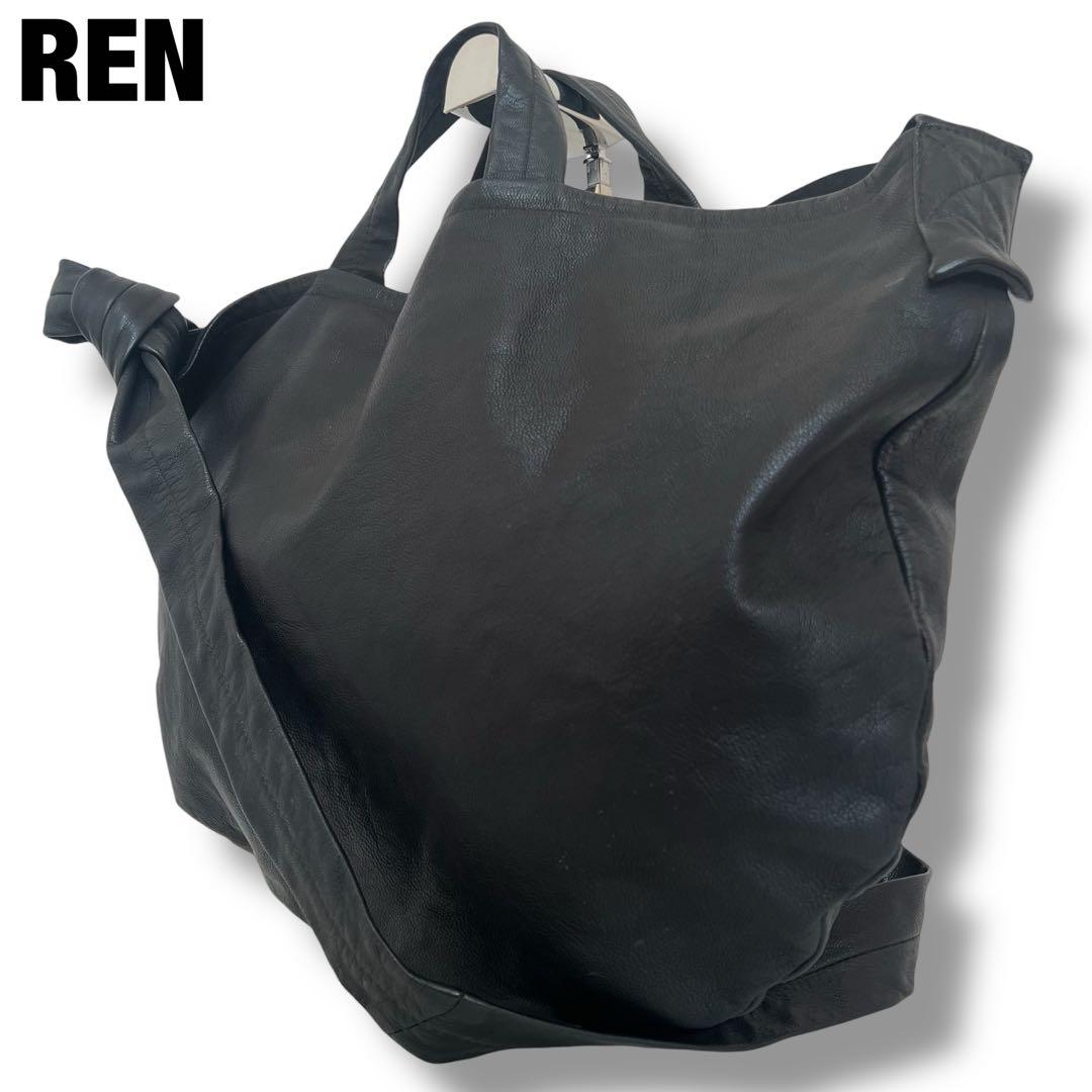 美品 REN ショルダーバッグ 2WAY 山羊革 ブラック BARE A4収納可