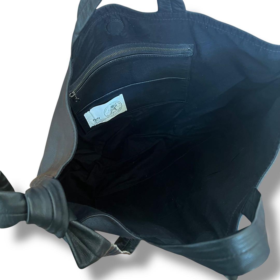 美品 REN ショルダーバッグ 2WAY 山羊革 ブラック BARE A4収納可