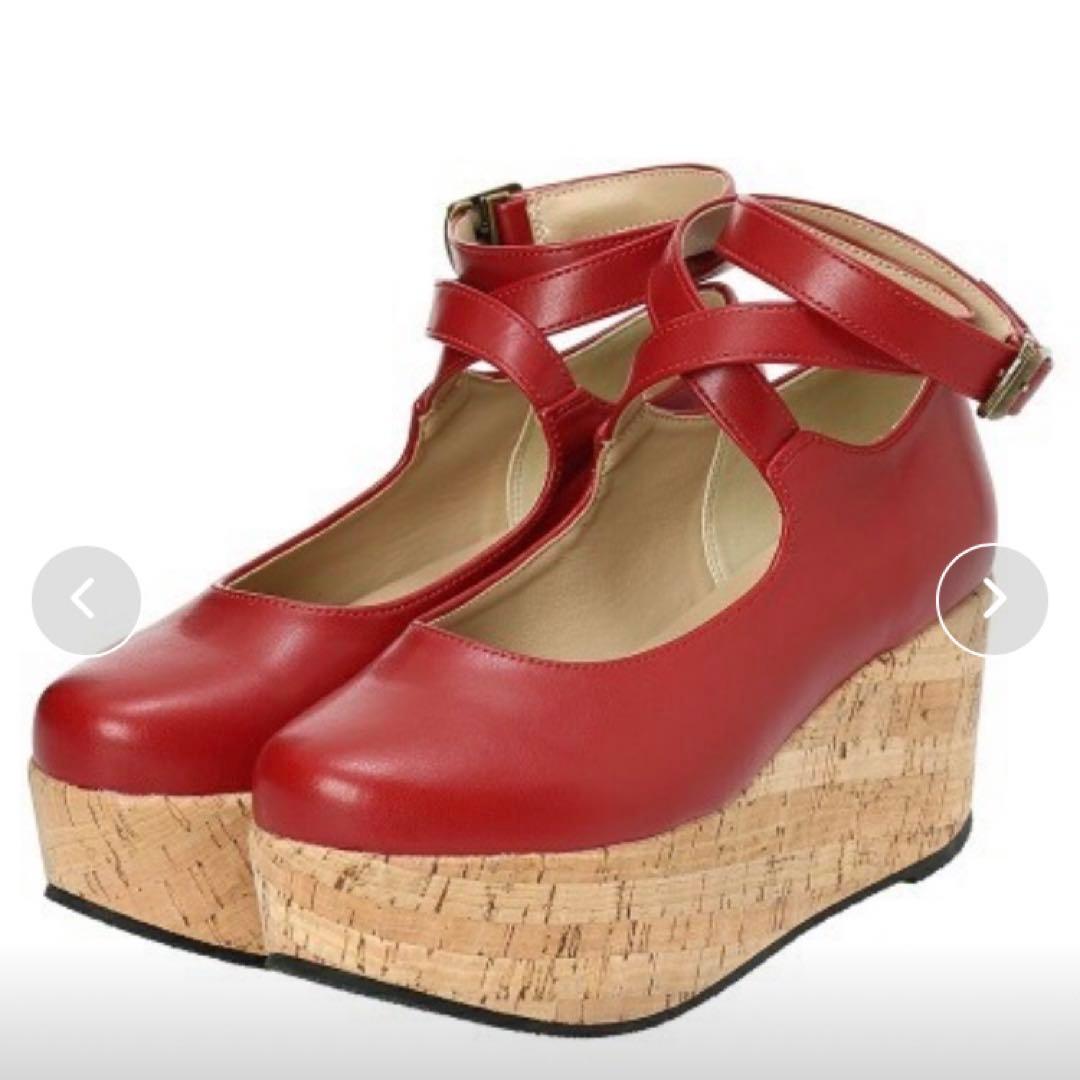 ★完売★ an another angelusクロスストラップ厚底パンプス　赤