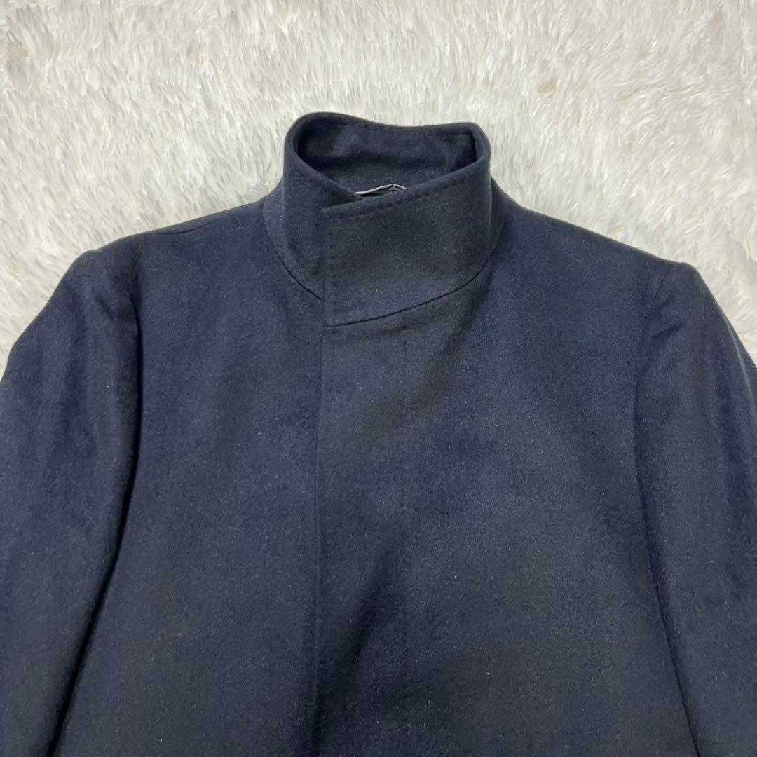 【美品】コムサメン アンゴラ50% スタンドカラーコート 黒 L 高級素材