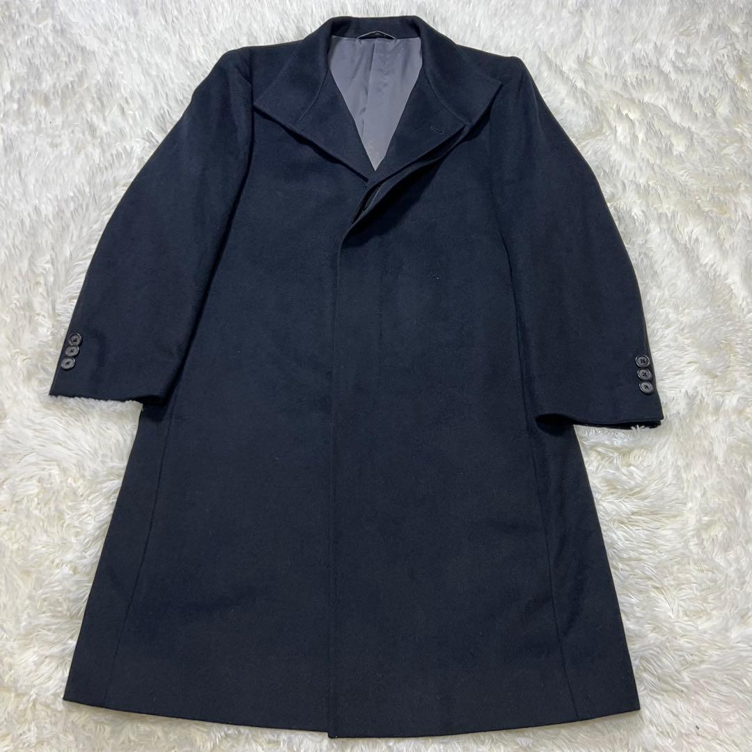【美品】コムサメン アンゴラ50% スタンドカラーコート 黒 L 高級素材