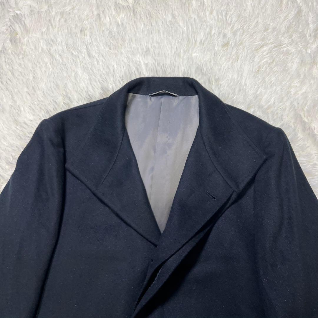 【美品】コムサメン アンゴラ50% スタンドカラーコート 黒 L 高級素材