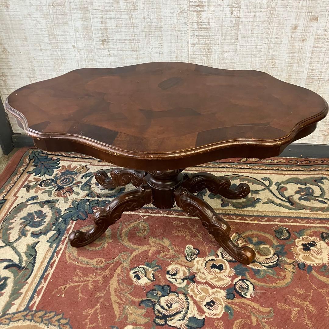 イタリアアンティーク 猫脚 木製象嵌センターテーブル サイドテーブル クラシック