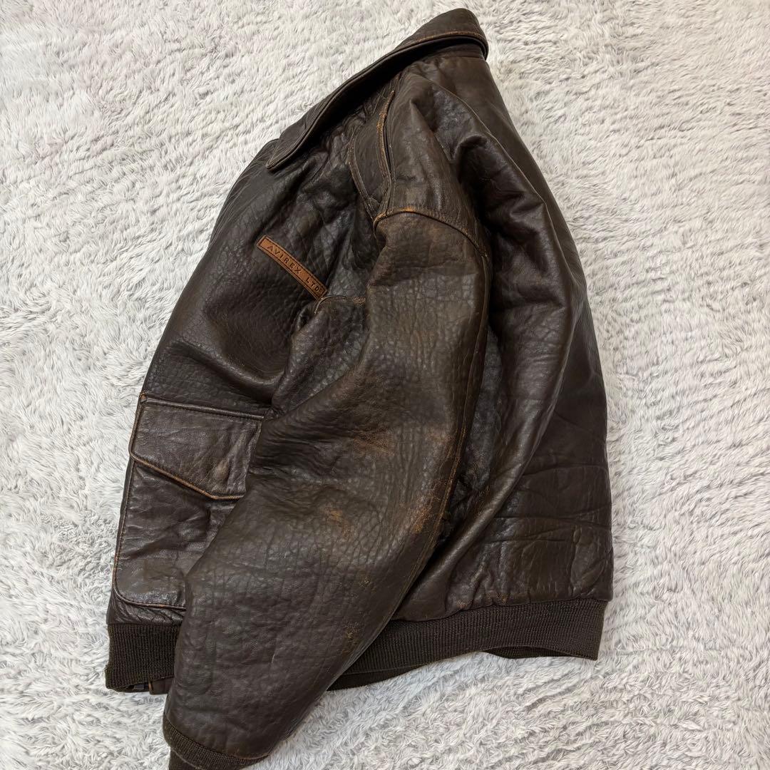 AVIREX A-2 フライトジャケット　ラムレザー　刺繍　短丈　90s M