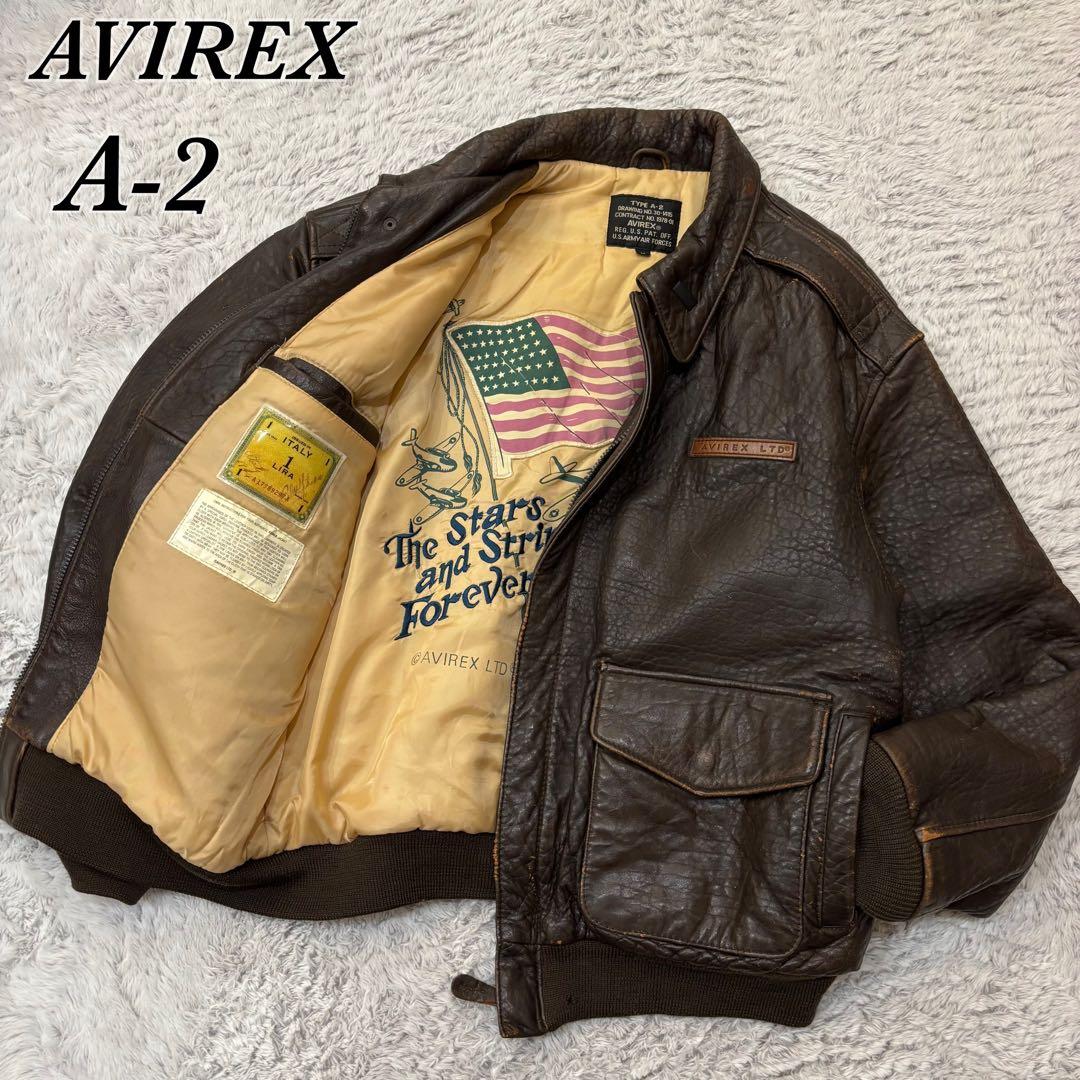 AVIREX A-2 フライトジャケット　ラムレザー　刺繍　短丈　90s M