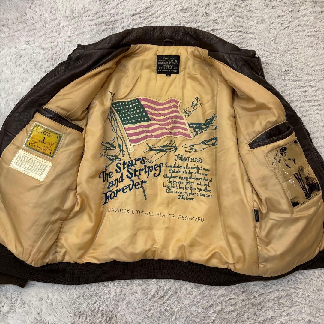 AVIREX A-2 フライトジャケット　ラムレザー　刺繍　短丈　90s M