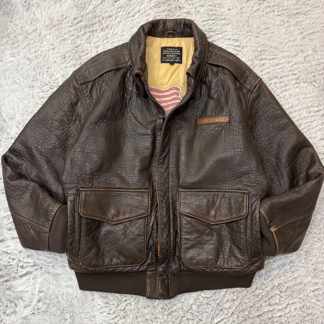 AVIREX A-2 フライトジャケット　ラムレザー　刺繍　短丈　90s M