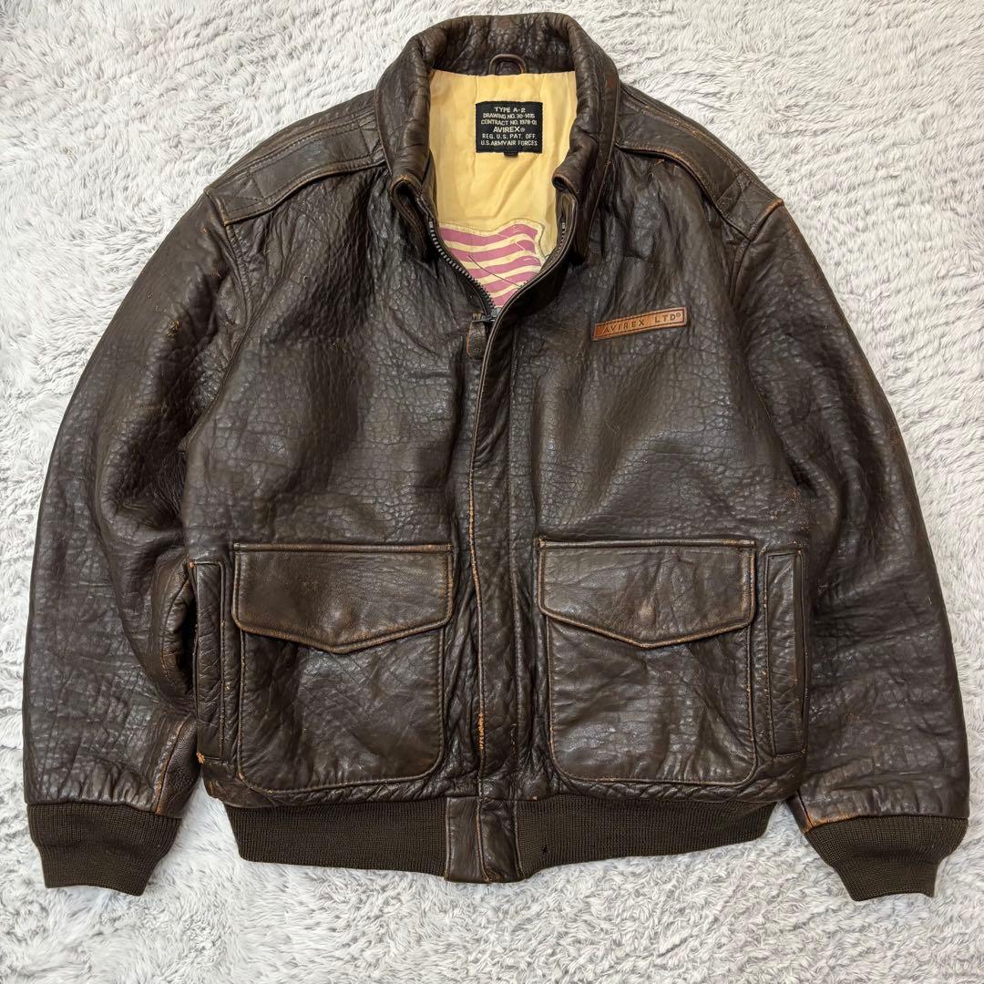 AVIREX A-2 フライトジャケット　ラムレザー　刺繍　短丈　90s M
