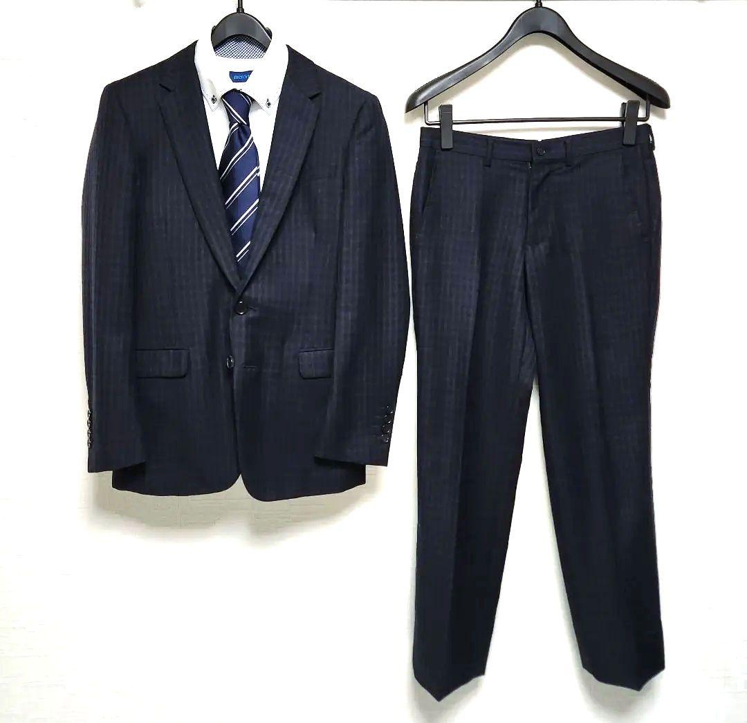 じ*ら様 トゥモローランド　メンズ　スーツ　濃紺ブルー×ブラック　チェック