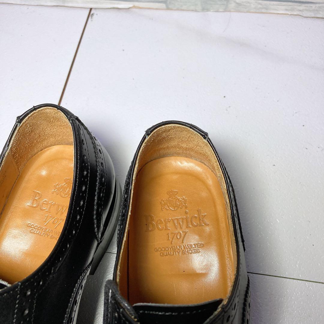 美品 バーウィック ビジネスシューズ メダリオン 黒 ダイナイト 本革 26