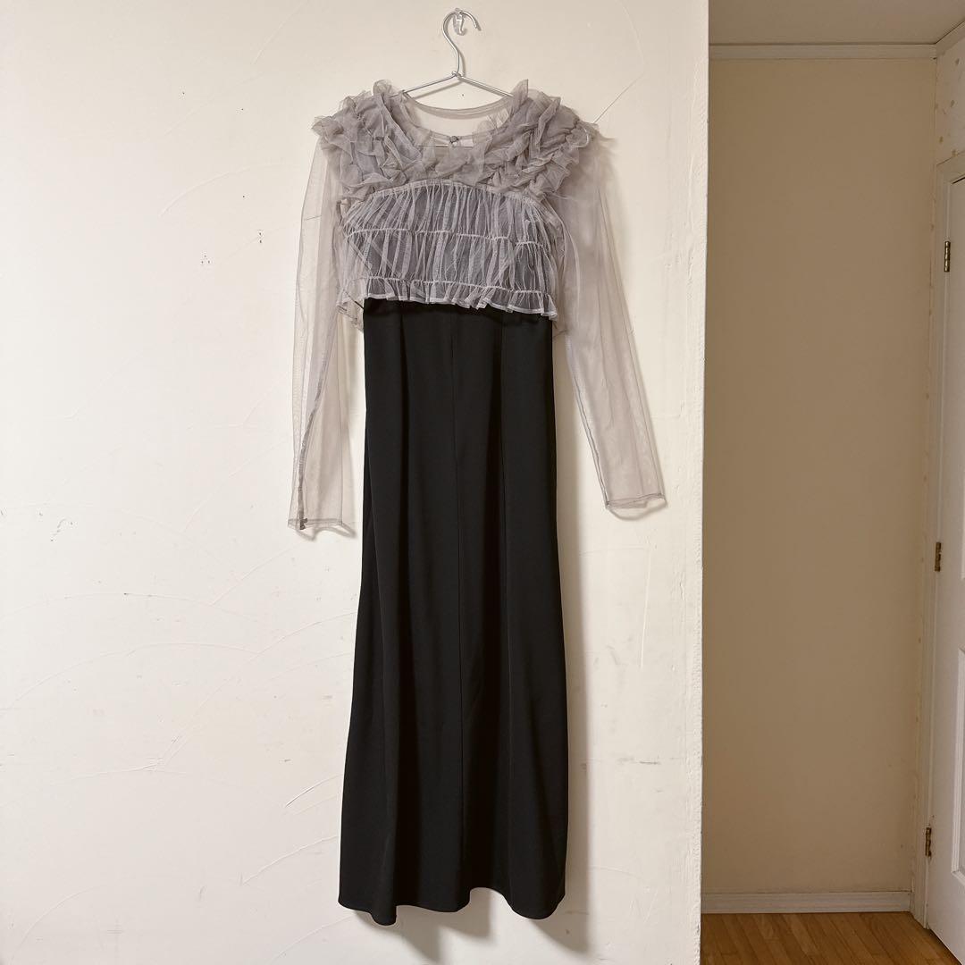 チュール ボリューム フリル ベスト シアー トップス ワンピース 3点セット