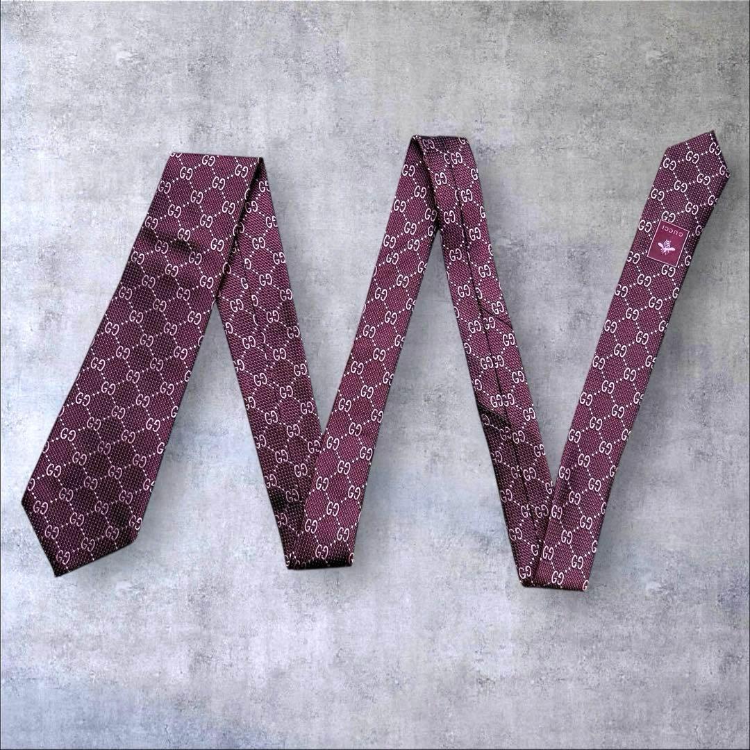 美品　GUCCI ネクタイ　レッド×ピンク　　GG柄　クリーニング済