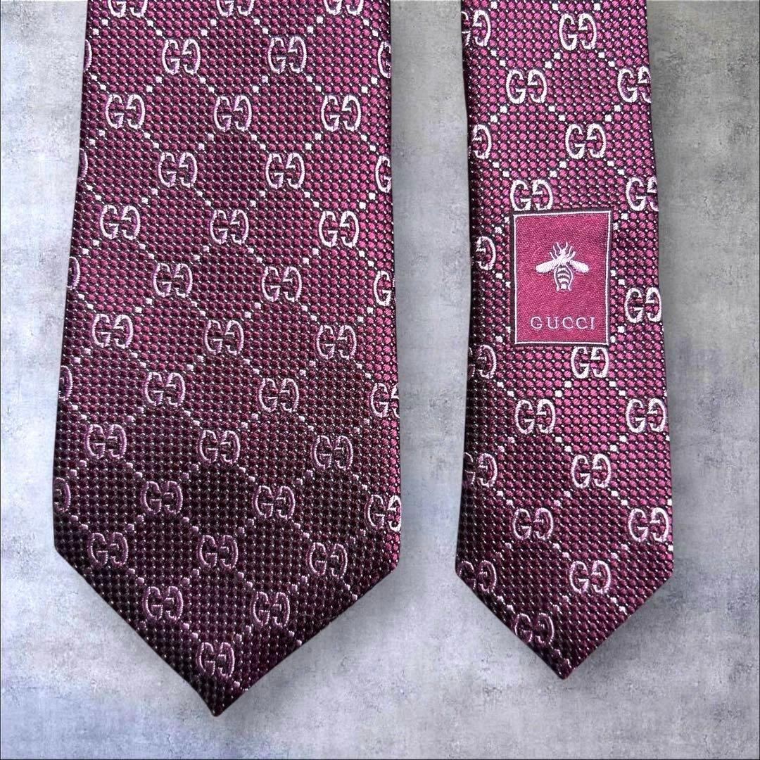 美品　GUCCI ネクタイ　レッド×ピンク　　GG柄　クリーニング済