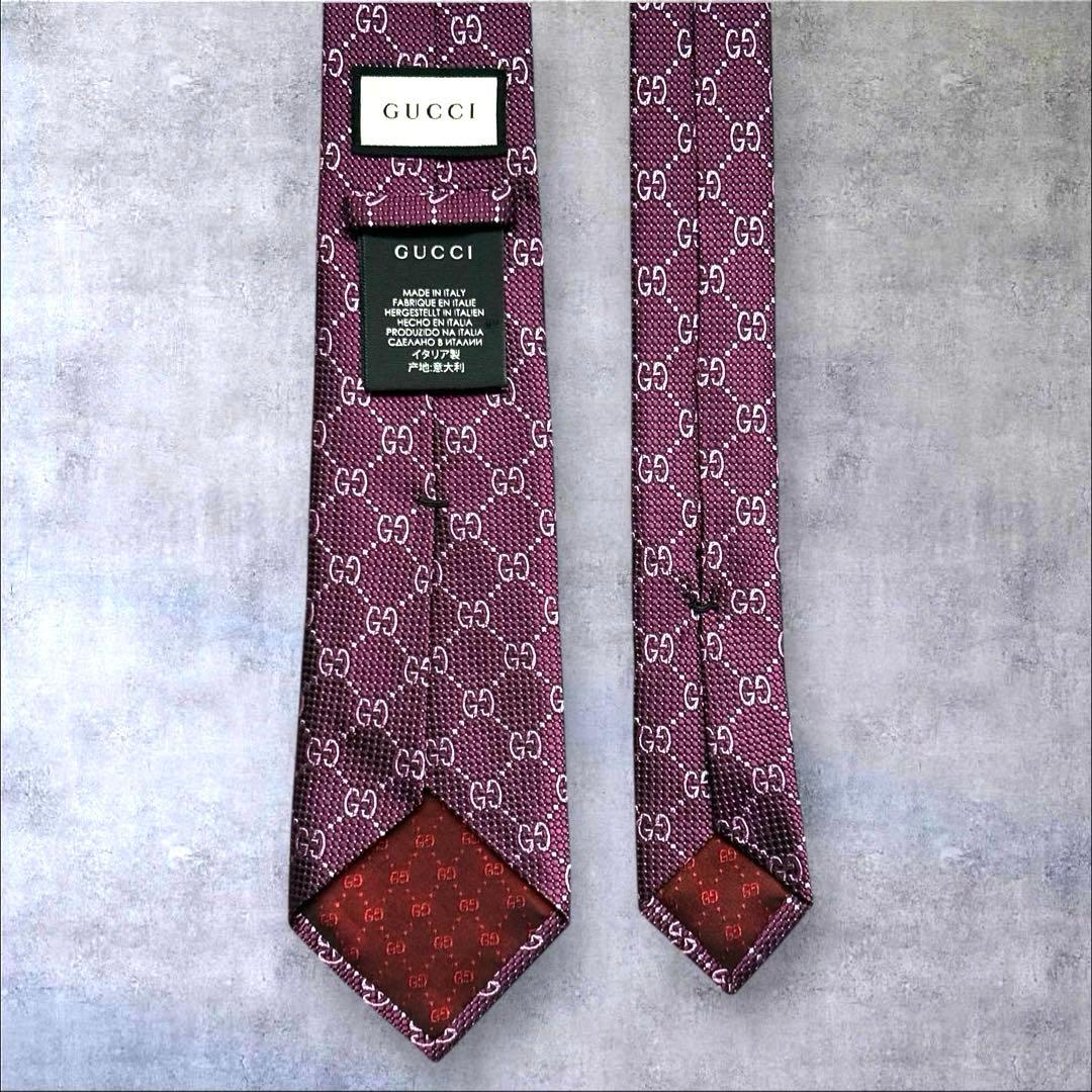 美品　GUCCI ネクタイ　レッド×ピンク　　GG柄　クリーニング済