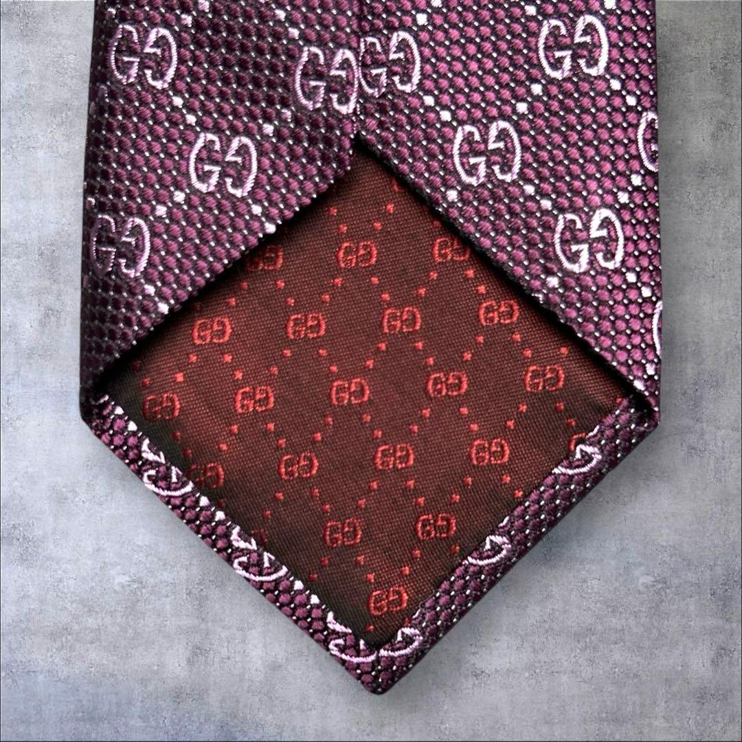 美品　GUCCI ネクタイ　レッド×ピンク　　GG柄　クリーニング済