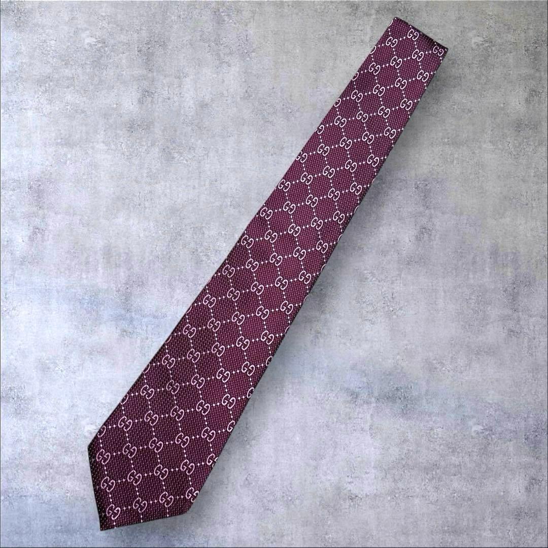 美品　GUCCI ネクタイ　レッド×ピンク　　GG柄　クリーニング済
