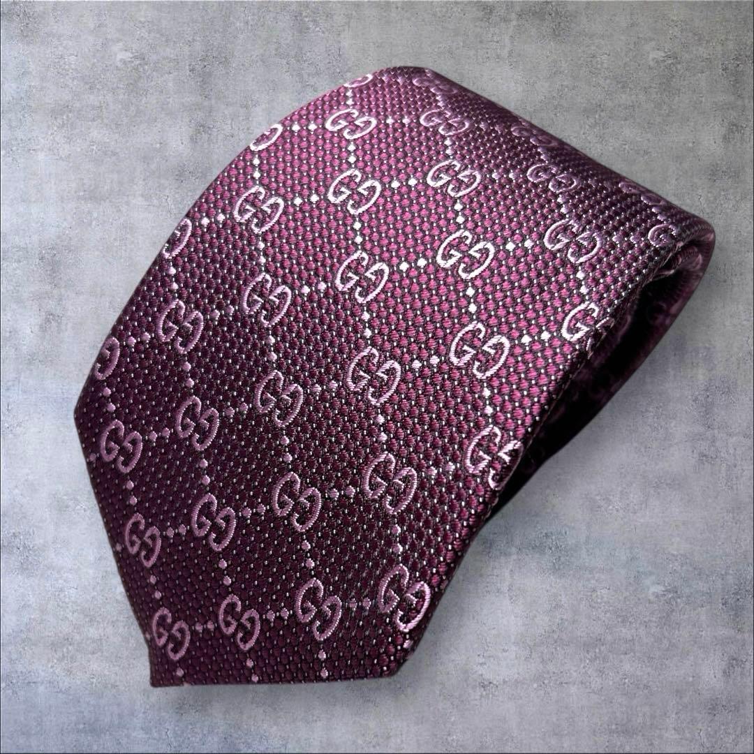 美品　GUCCI ネクタイ　レッド×ピンク　　GG柄　クリーニング済
