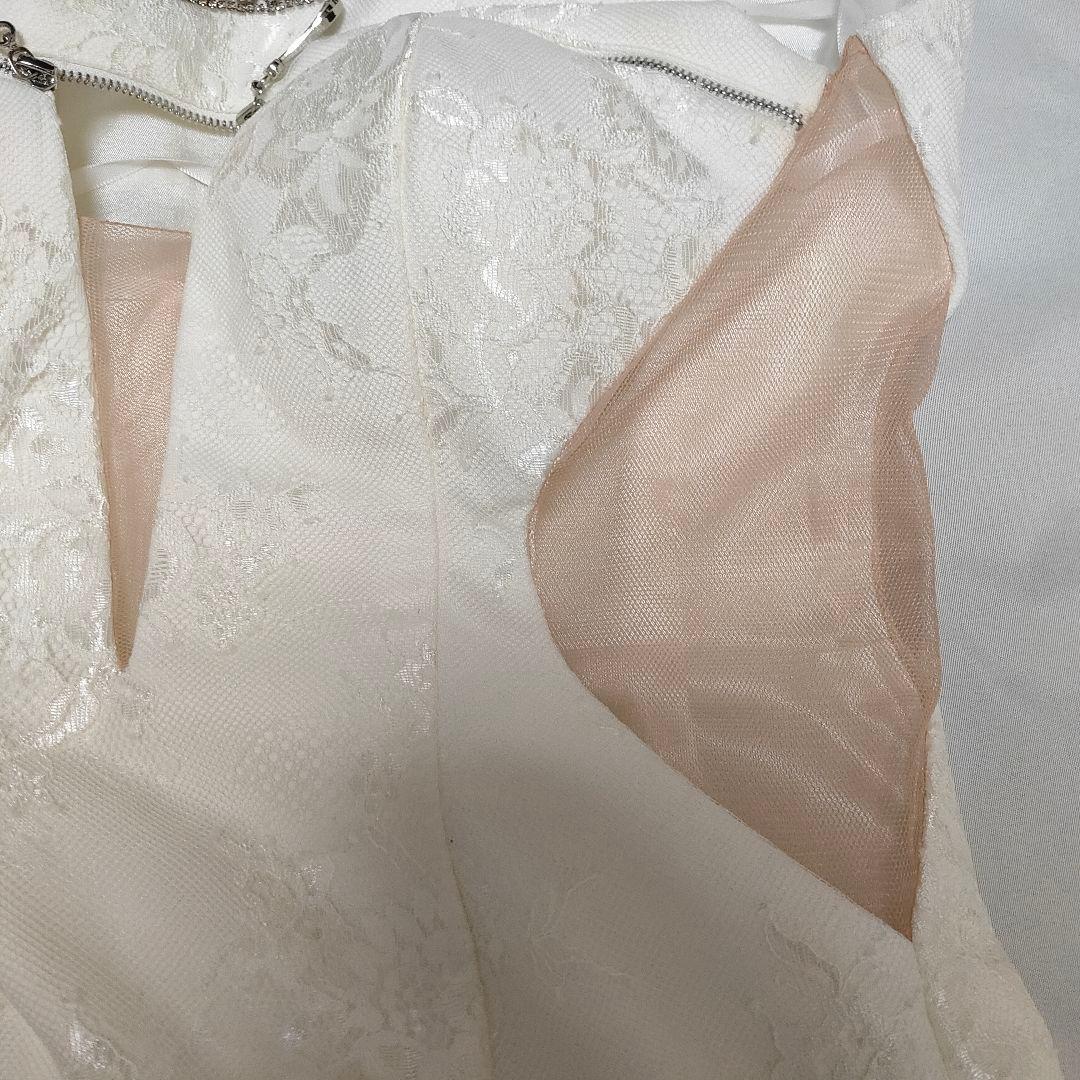 ローブドフルール フロントジッパーｘサイドチュールタイトミニドレス ホワイト