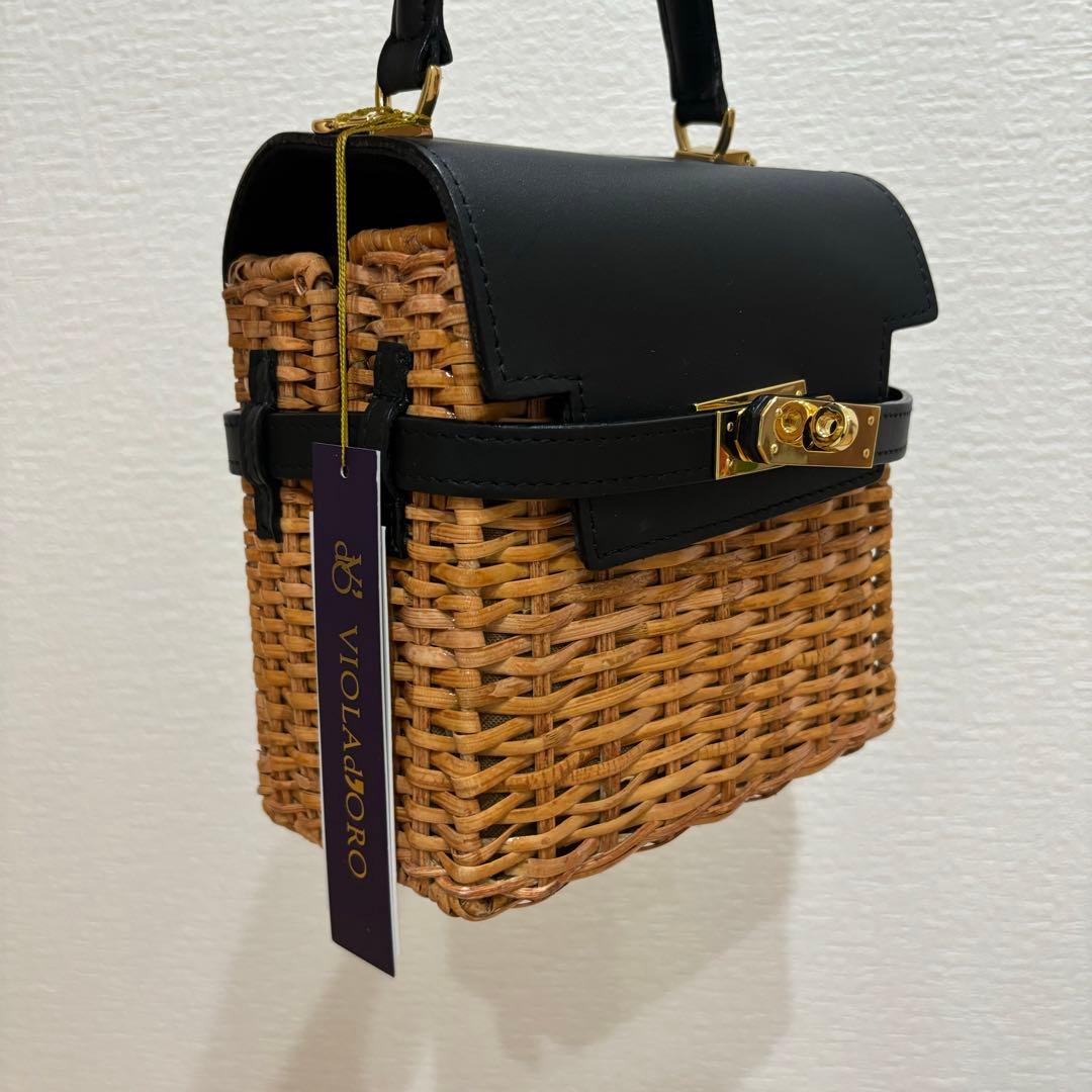 スプリットラタン　ターンロック付き2WAYトップハンドルバッグ Sサイズ