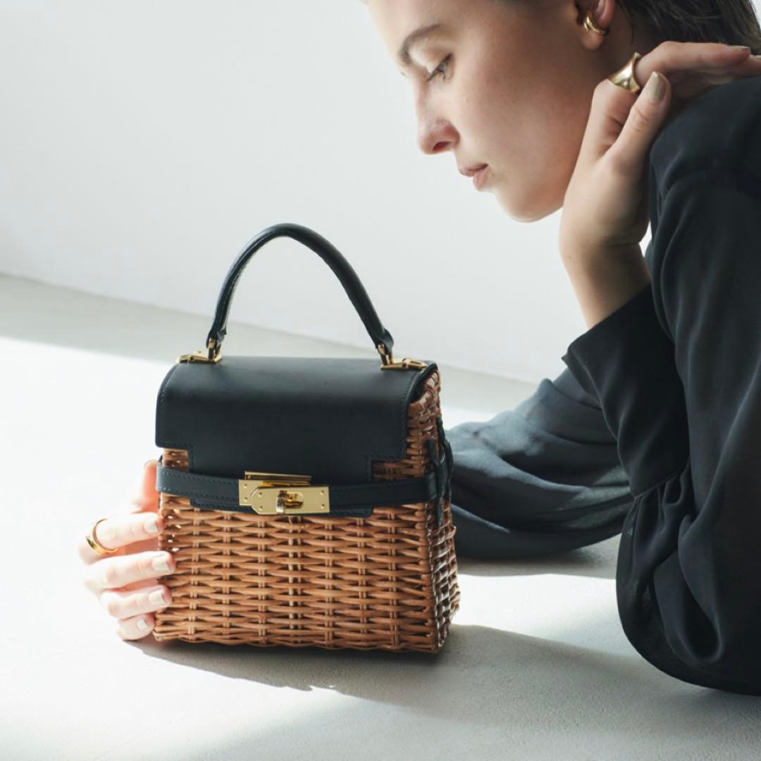 スプリットラタン　ターンロック付き2WAYトップハンドルバッグ Sサイズ