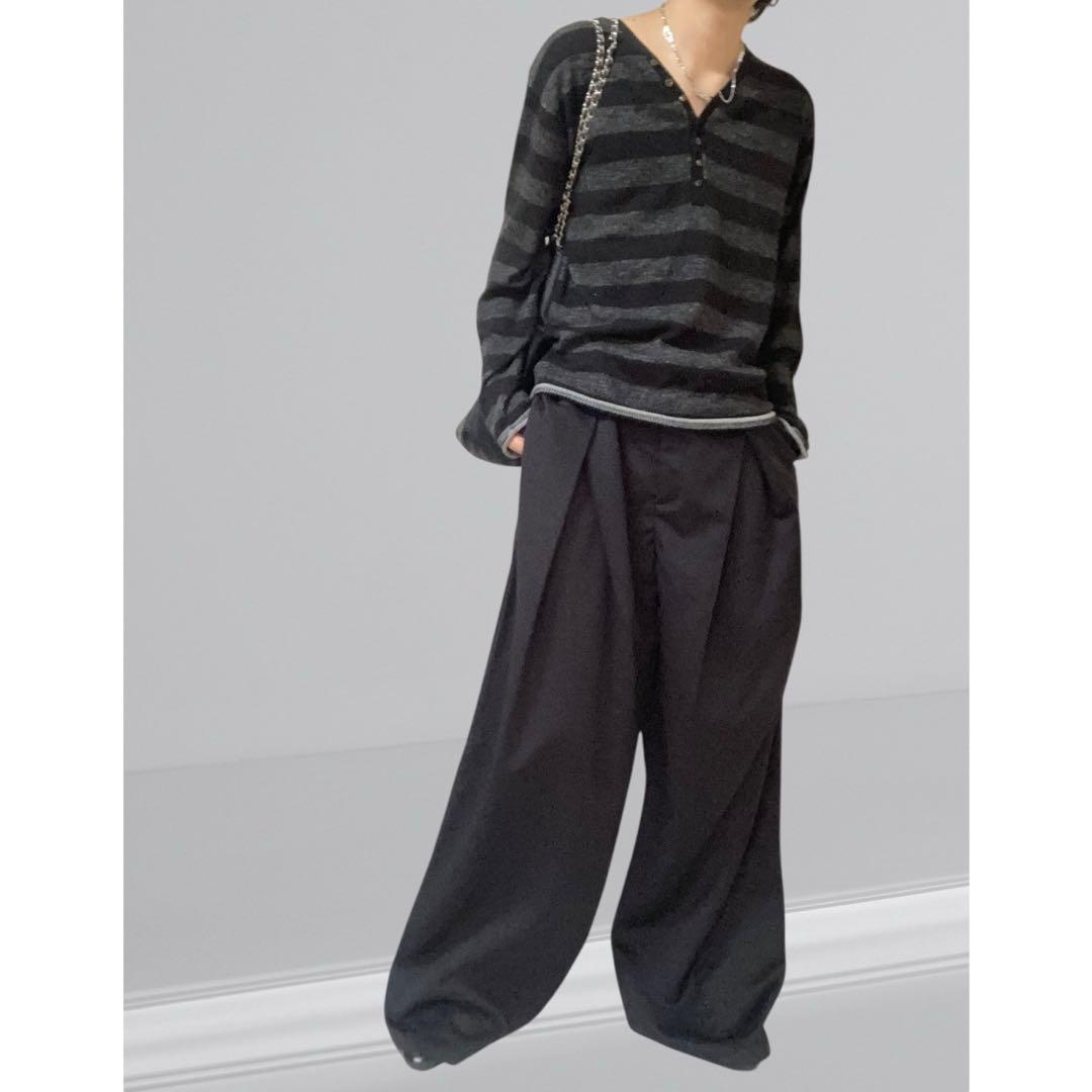 パンツ SPLIT TUCK SUPER BAGGY SLACKS (BLK) 3118