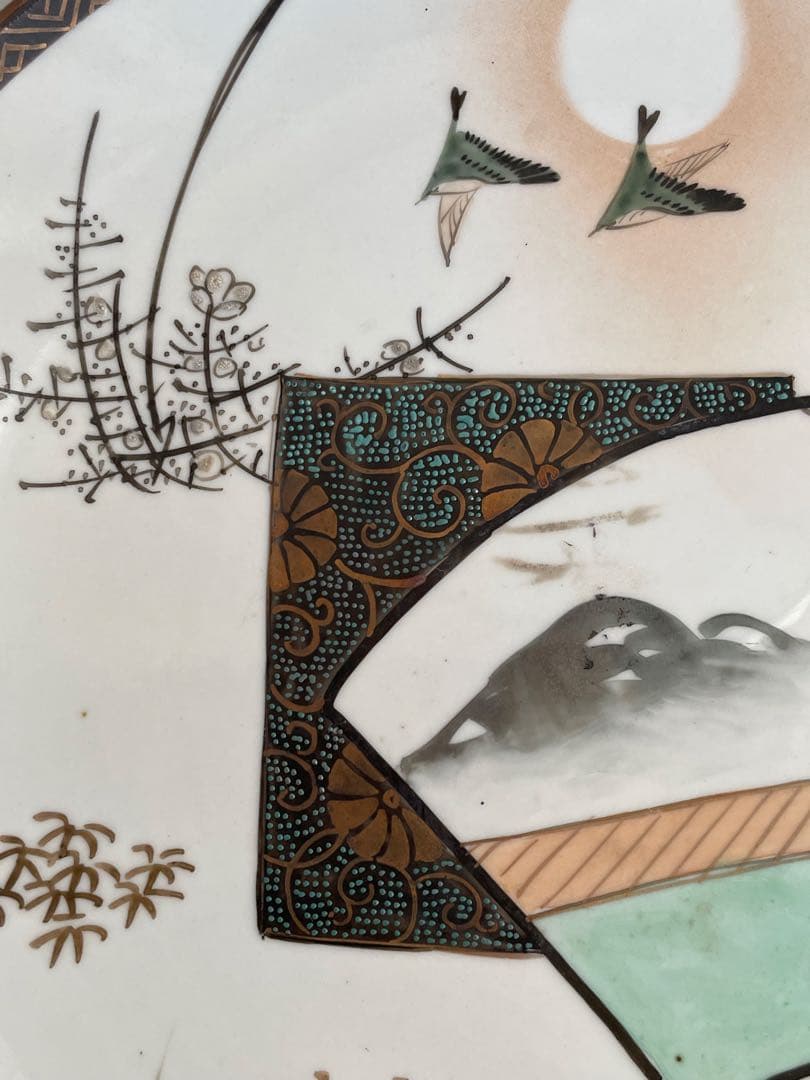 ①明治時代 九谷焼 人物図八寸皿 五客　お皿/大皿/中皿/アンティーク