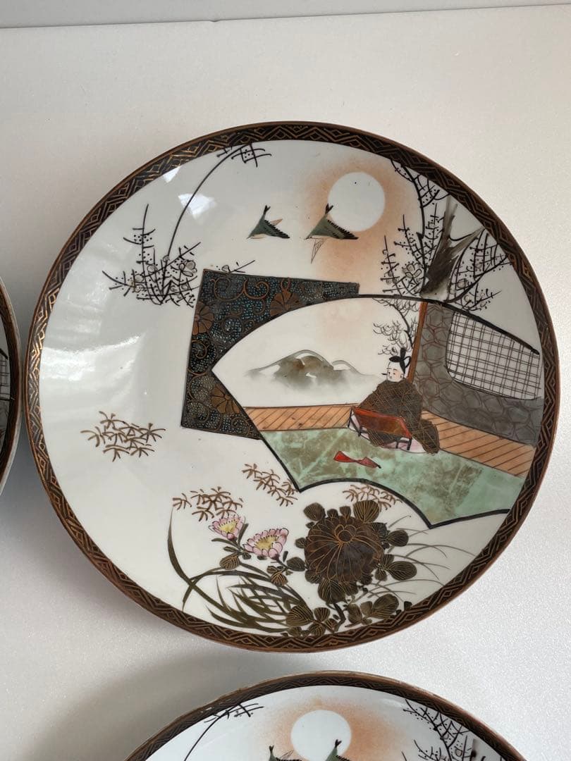 ①明治時代 九谷焼 人物図八寸皿 五客　お皿/大皿/中皿/アンティーク