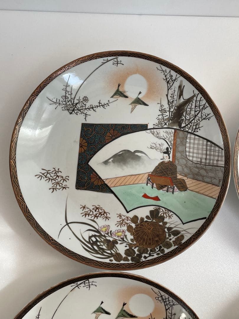 ①明治時代 九谷焼 人物図八寸皿 五客　お皿/大皿/中皿/アンティーク