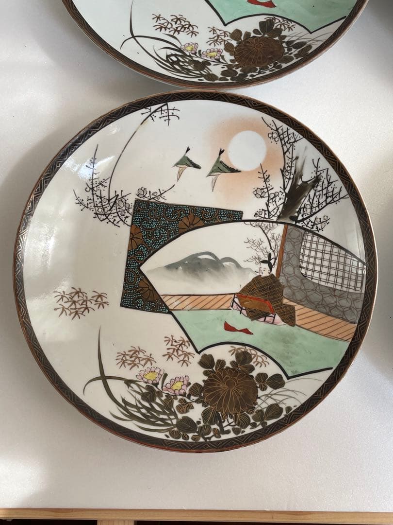①明治時代 九谷焼 人物図八寸皿 五客　お皿/大皿/中皿/アンティーク