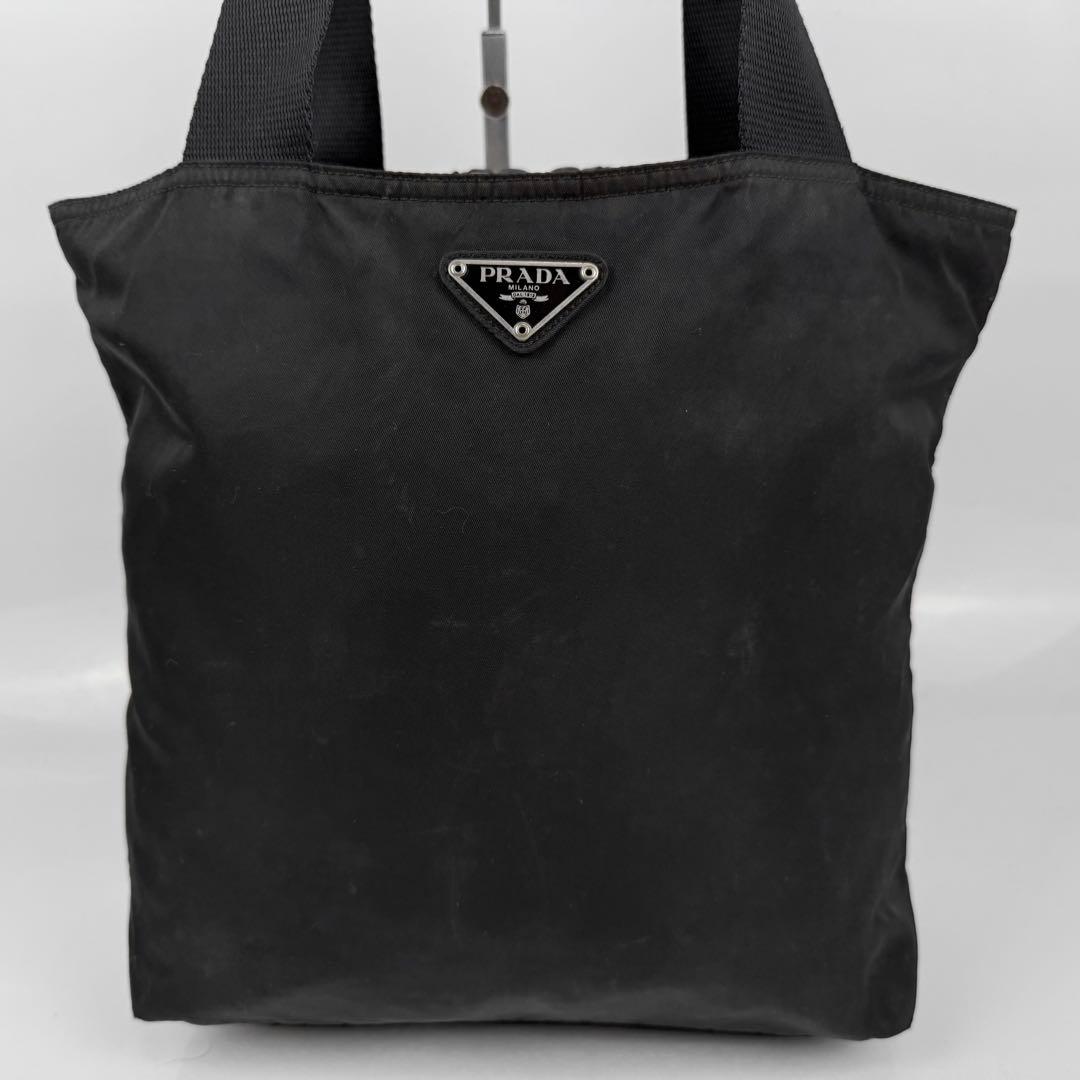 PRADA プラダ 三角ロゴ トートバッグ 肩掛けカバン ナイロン 黒 白タグ