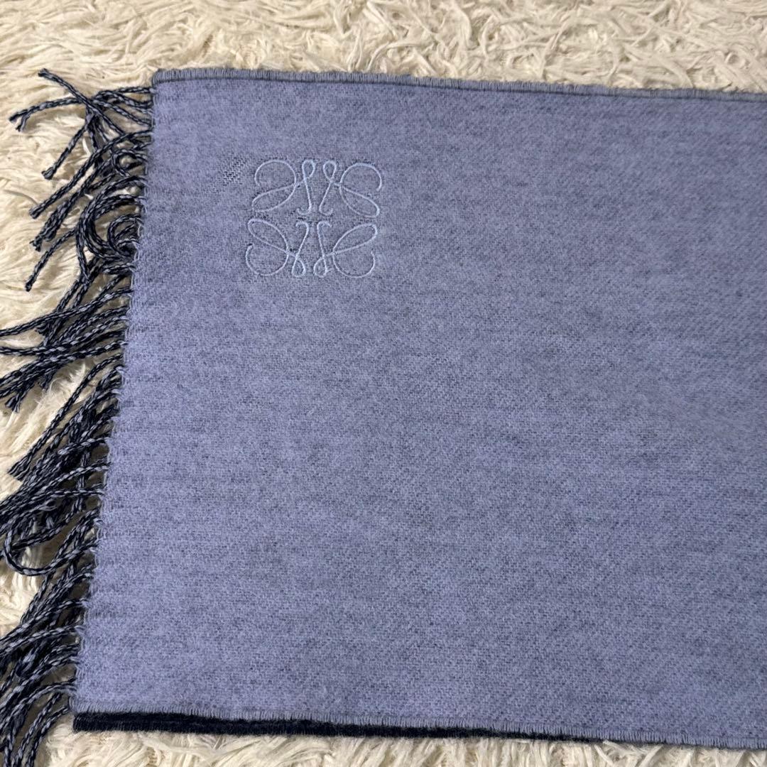 LOEWE バイカラー　マフラー　カシミヤ　ウール　アナグラム　ネイビー