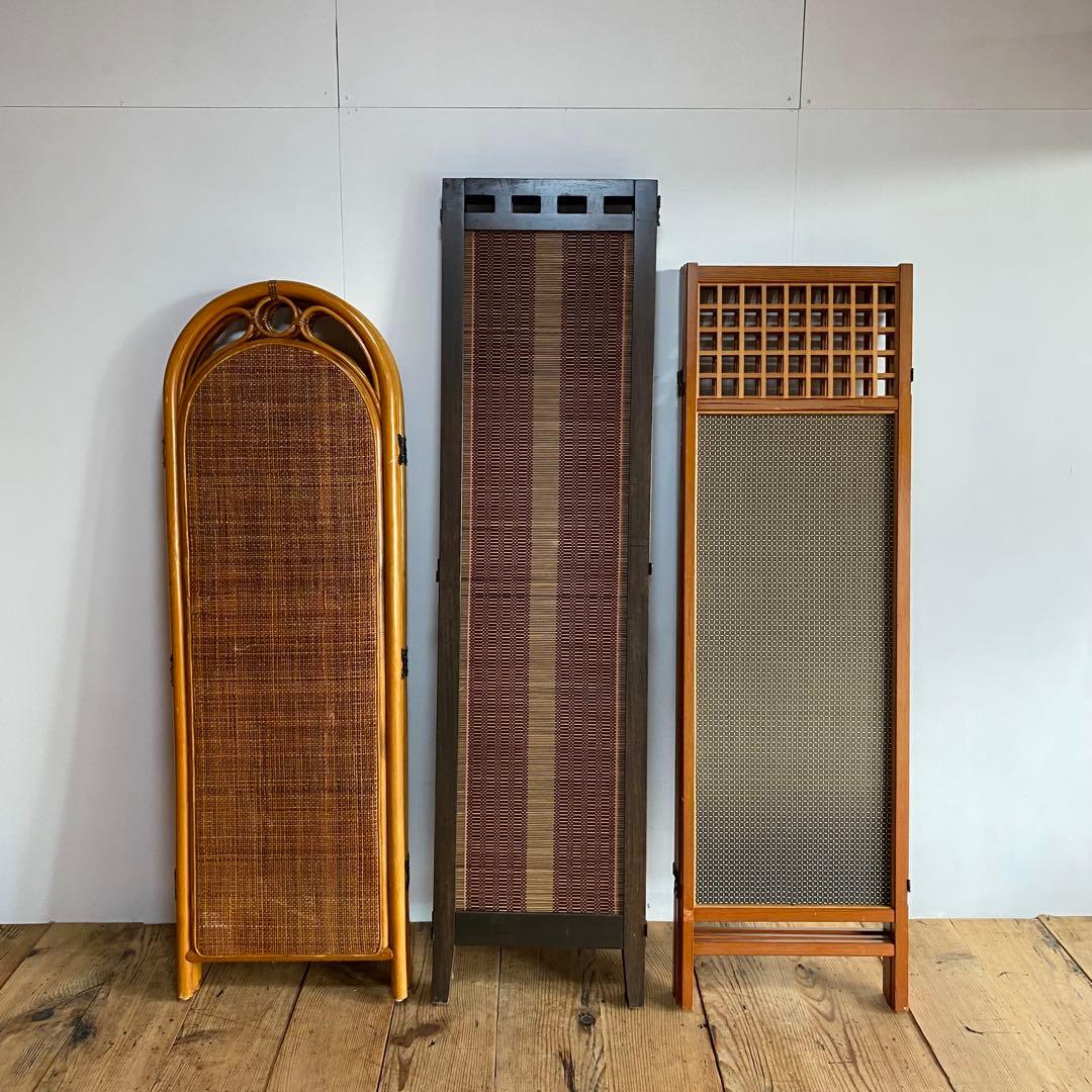 3点セット パーテーション ラタン モダン 和 格子 レトロ y9