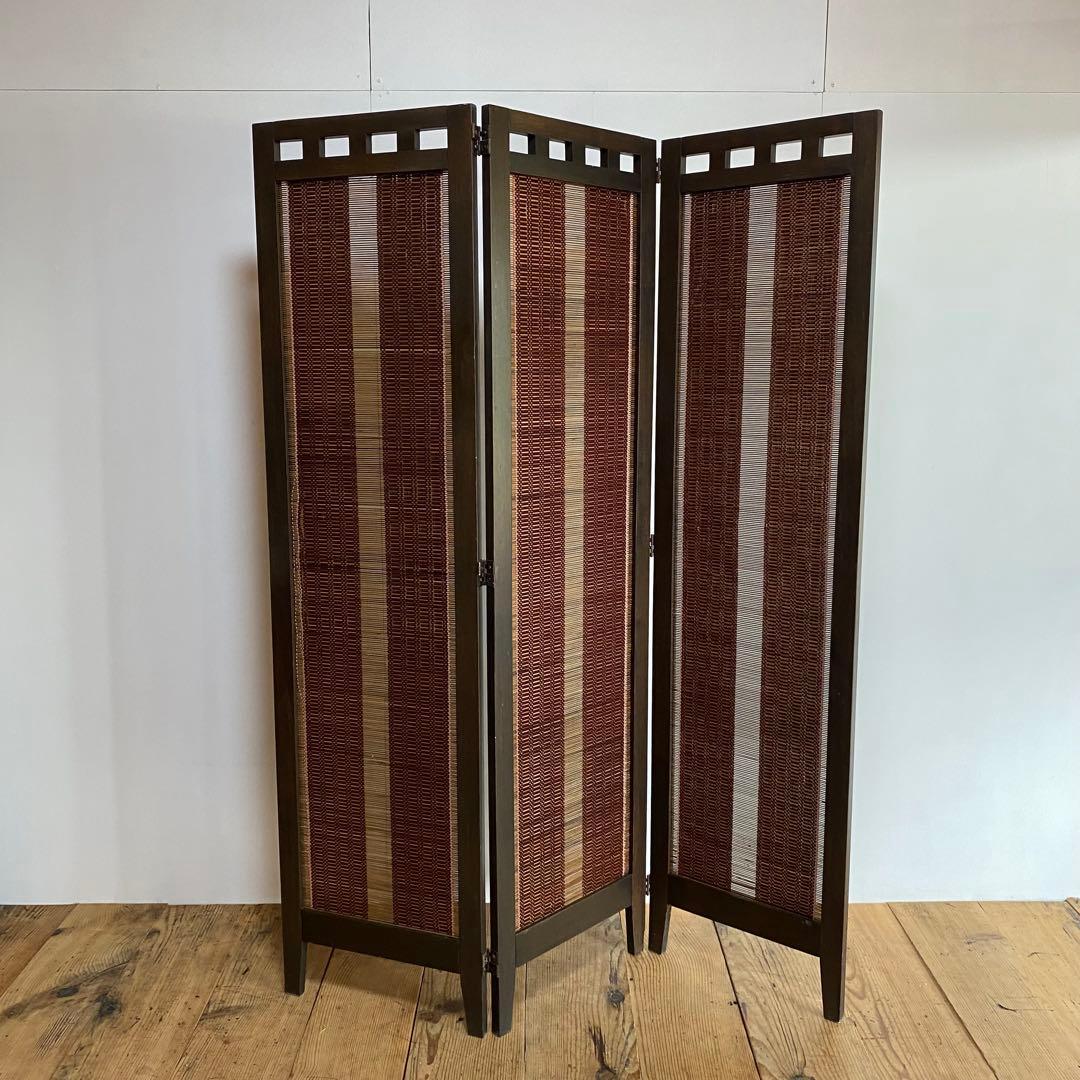 3点セット パーテーション ラタン モダン 和 格子 レトロ y9