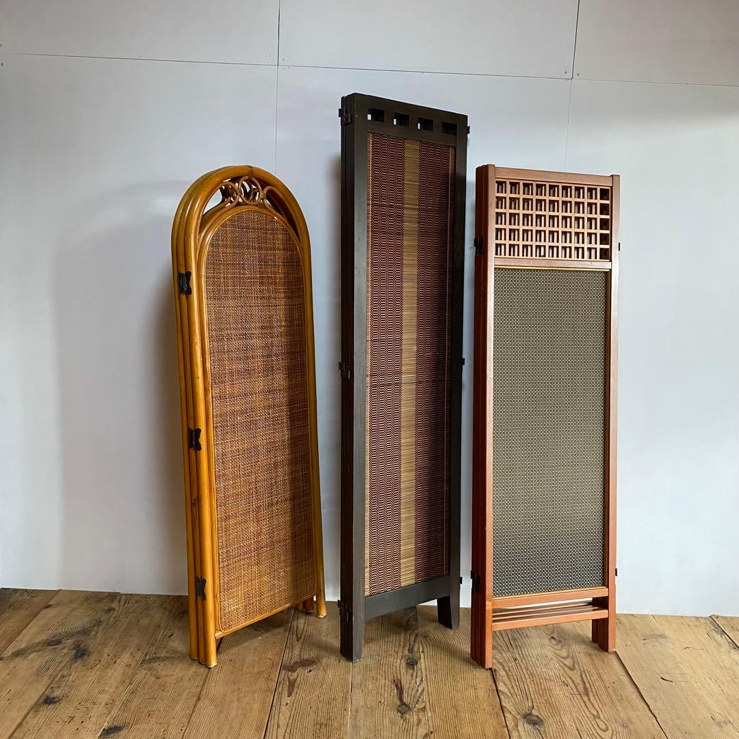 3点セット パーテーション ラタン モダン 和 格子 レトロ y9