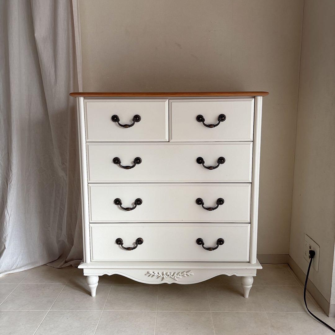 美品　フレンチカントリー　チェスト　シャビーシック　白家具　カントリー　猫脚　棚