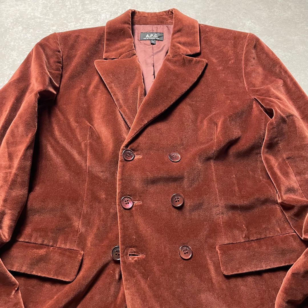 ajフランス製A.P.C. ベロアダブルテーラードジャケット ワインレッド