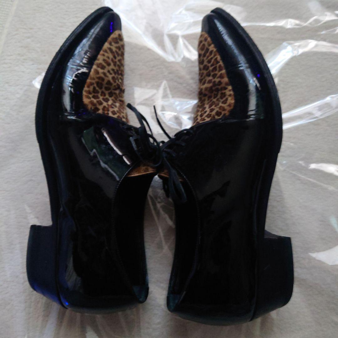 セリーヌ39（25.5）レオパードハラコポニーヘア切替パテントレザーシューズ