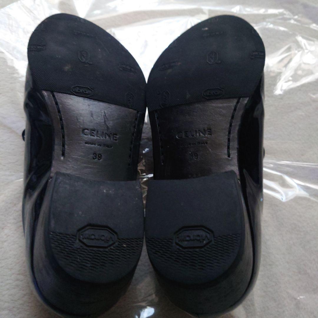 セリーヌ39（25.5）レオパードハラコポニーヘア切替パテントレザーシューズ