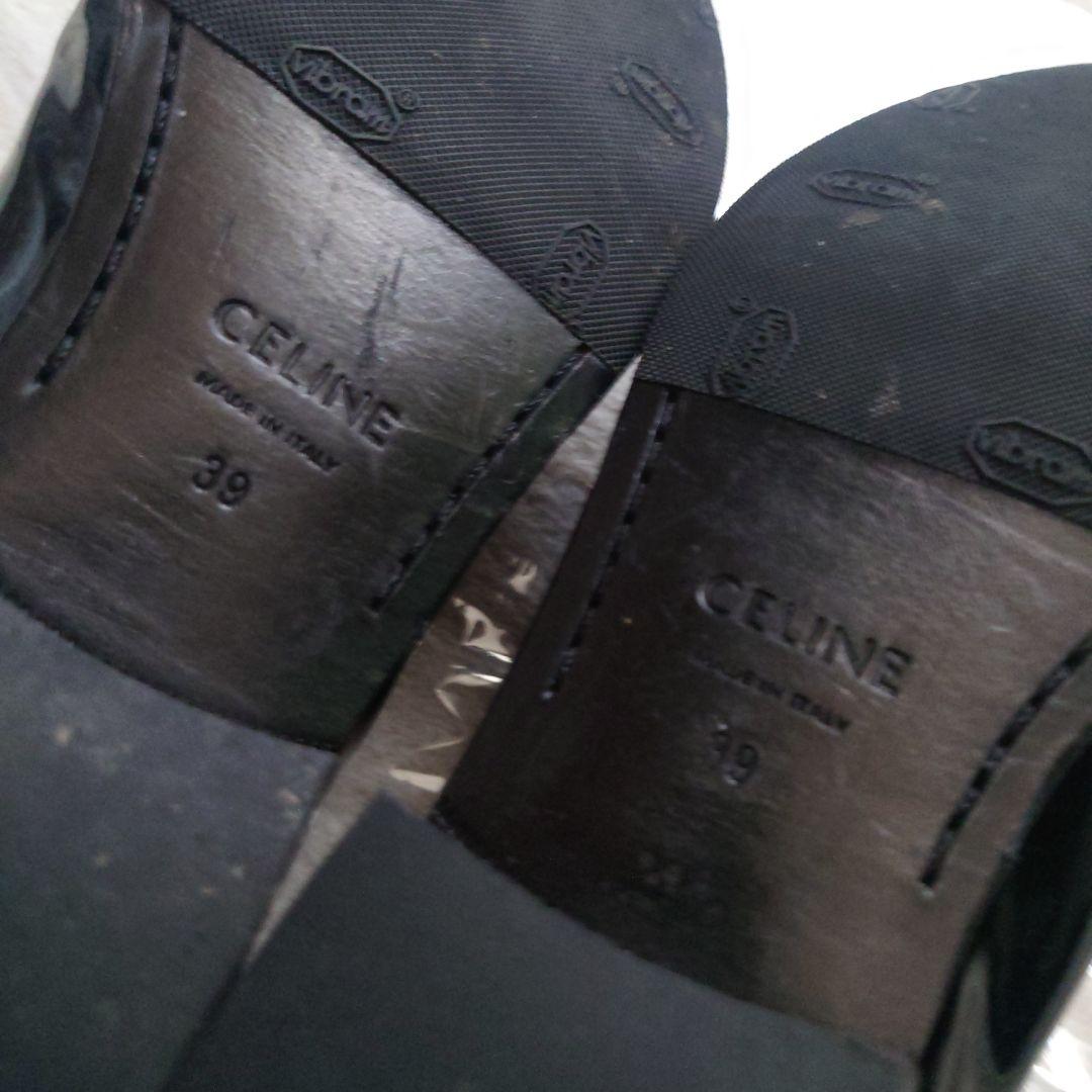 セリーヌ39（25.5）レオパードハラコポニーヘア切替パテントレザーシューズ