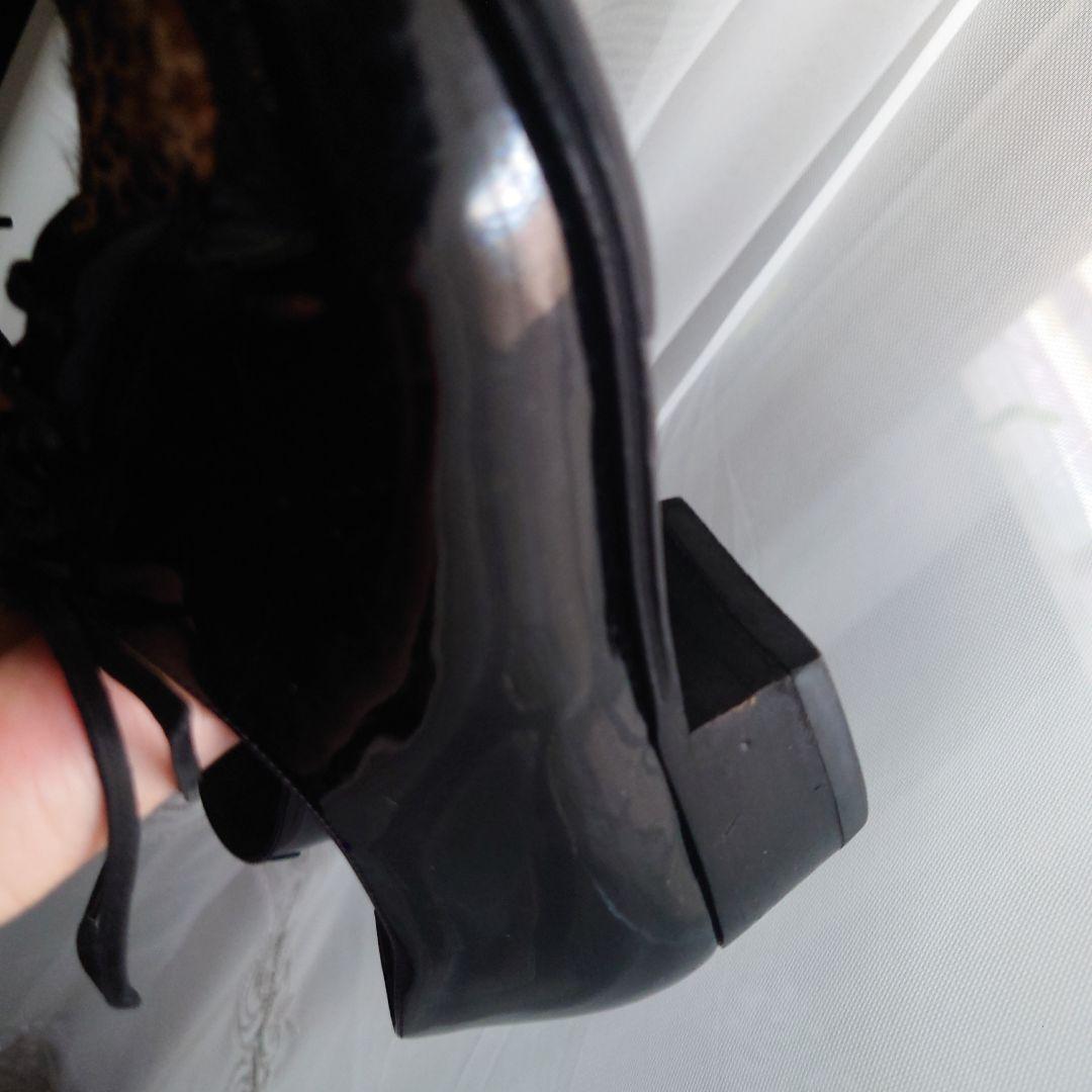 セリーヌ39（25.5）レオパードハラコポニーヘア切替パテントレザーシューズ