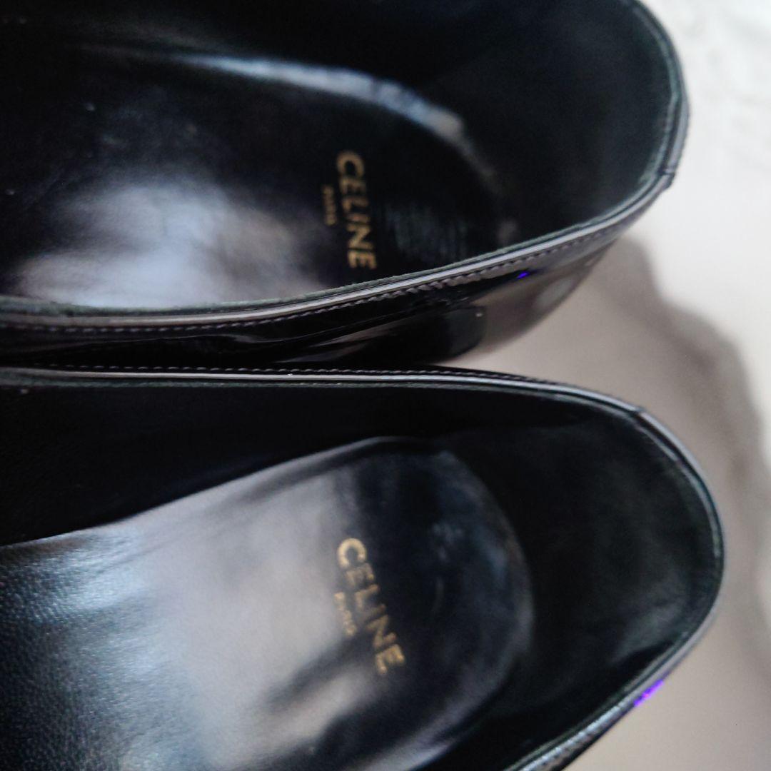 セリーヌ39（25.5）レオパードハラコポニーヘア切替パテントレザーシューズ