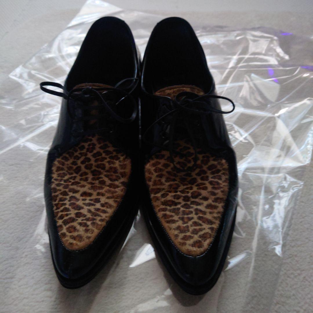 セリーヌ39（25.5）レオパードハラコポニーヘア切替パテントレザーシューズ