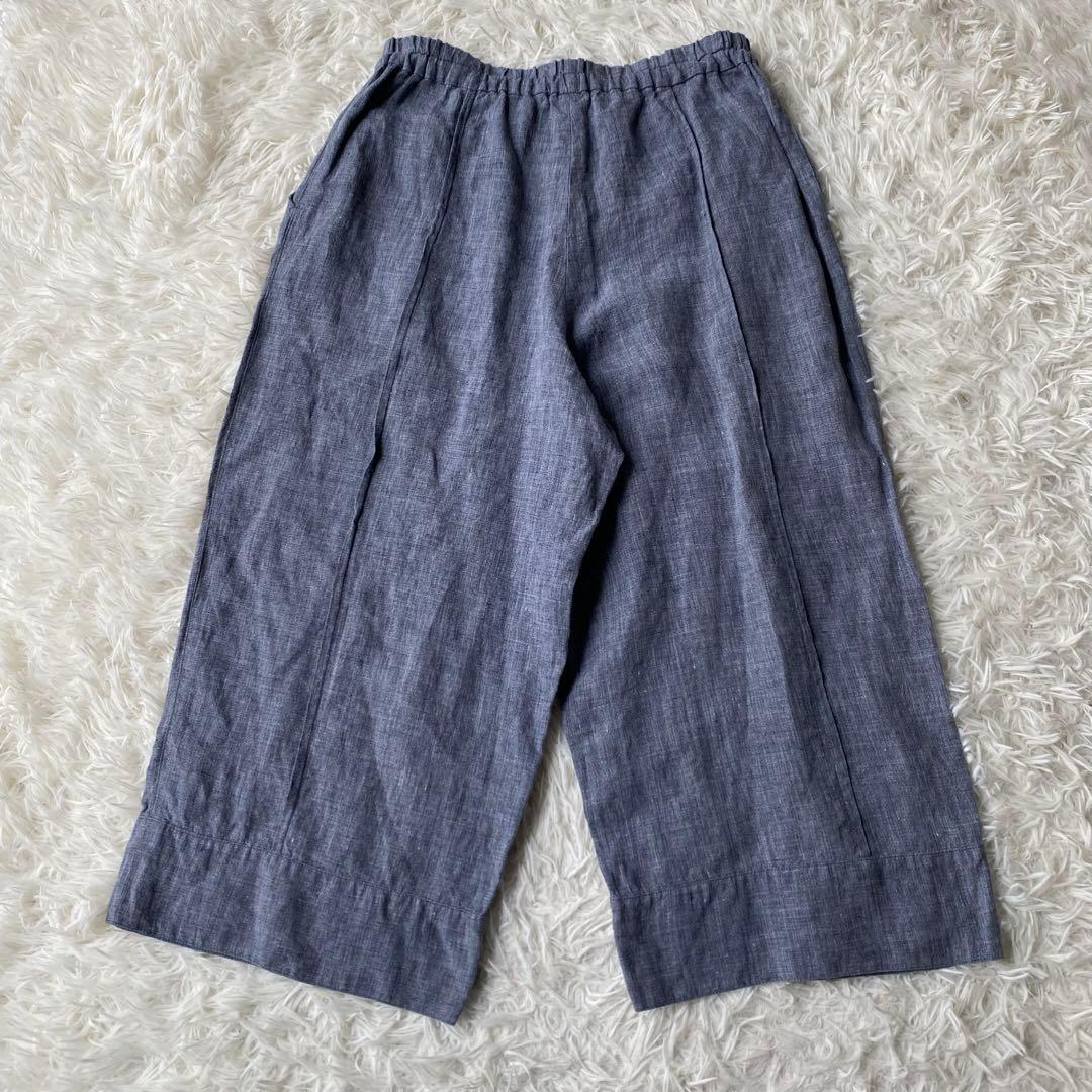 【美品】 登美 群言堂 リネンワイドパンツ サルエルパンツ ブルー FREE