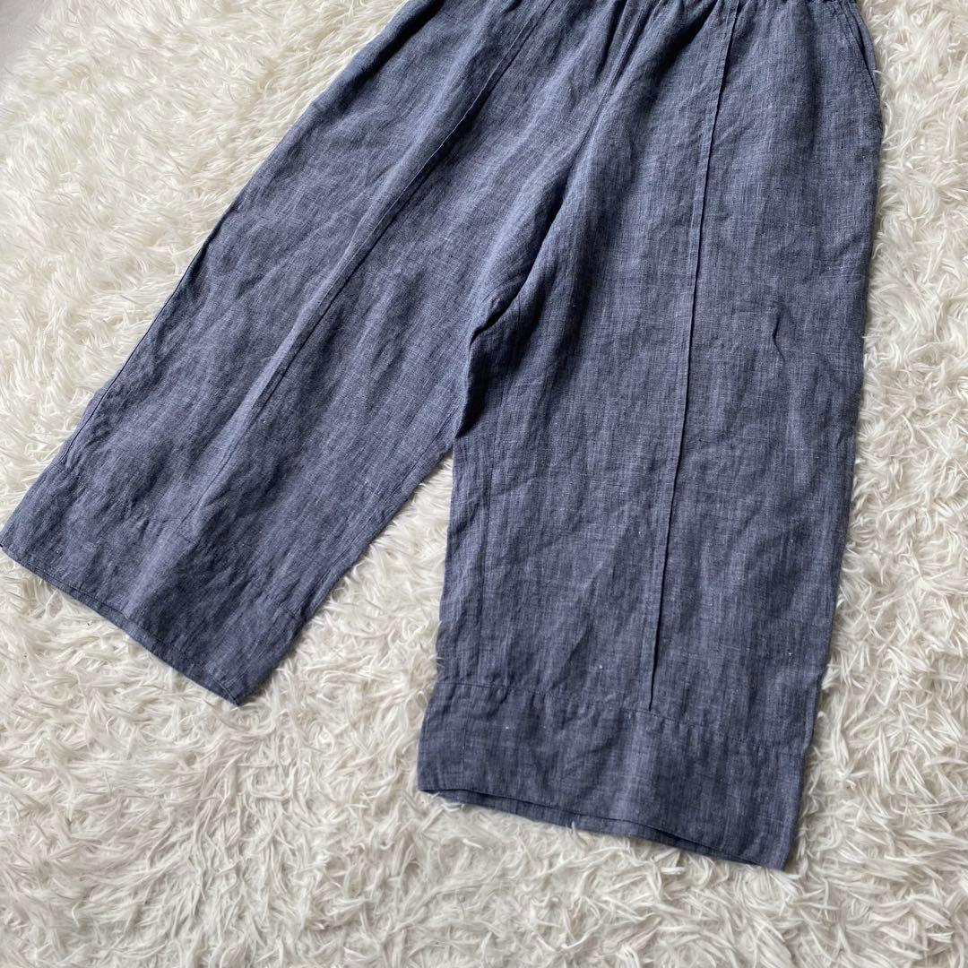 【美品】 登美 群言堂 リネンワイドパンツ サルエルパンツ ブルー FREE
