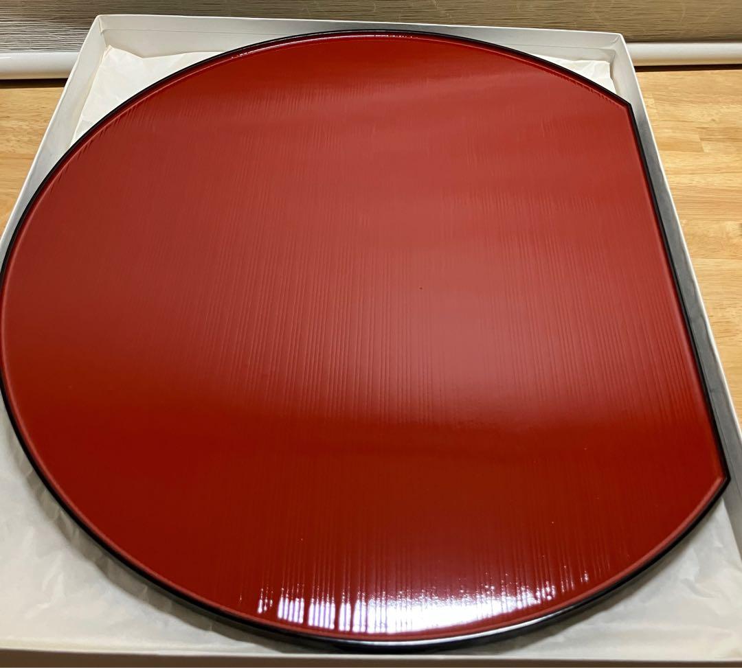 越前塗り　尺3半月両面膳　五枚セット　朱と黒両面 天然木　未使用品　美品